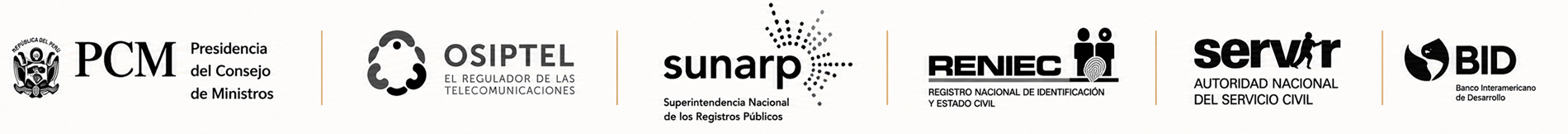 PCM, OSIPTEL, SUNARP, RENIEC, SERVIR y BID